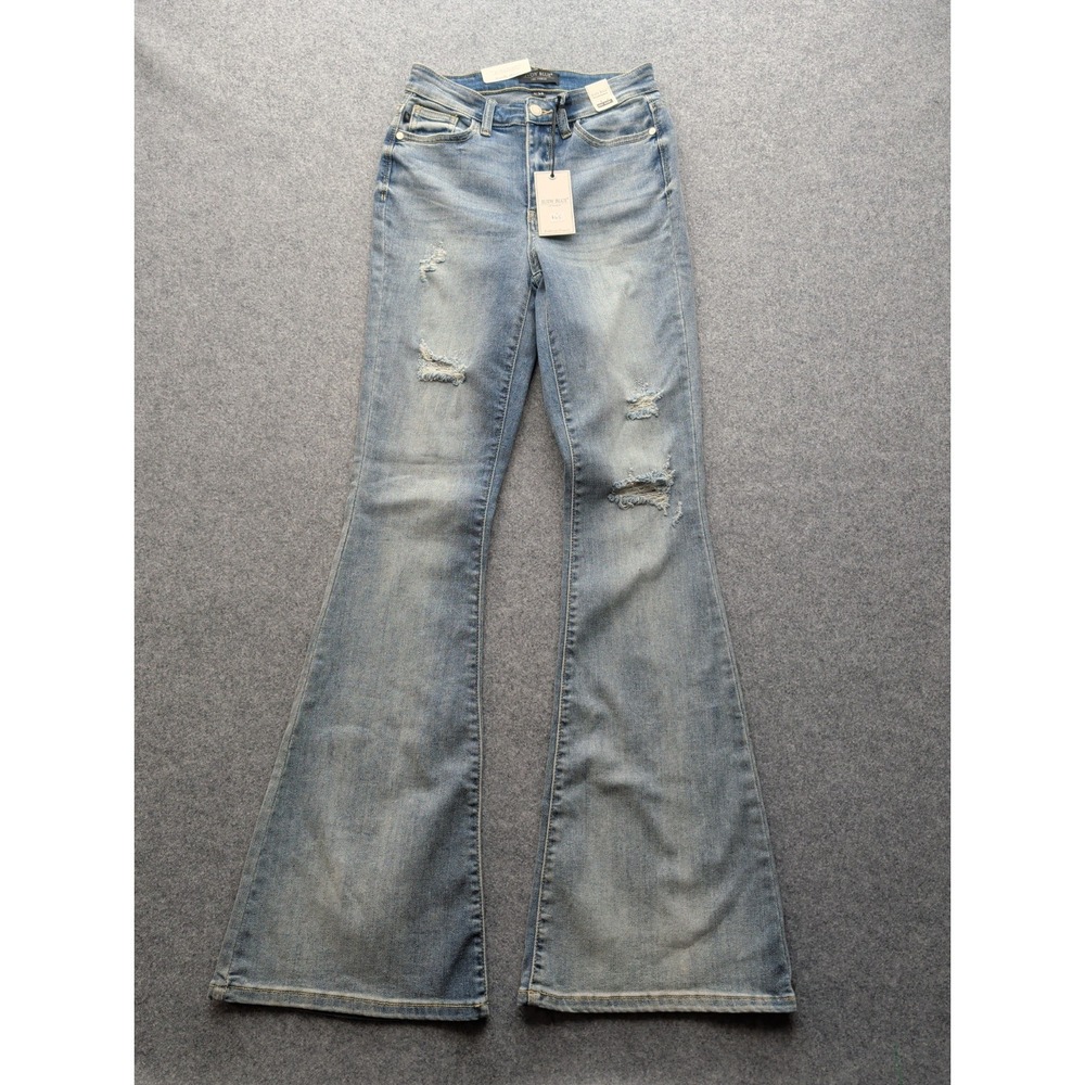 NWT Women's Judy Blue Bell Bottom Jeans Distressed High Rise size 1/25 - Picture 1 of 16